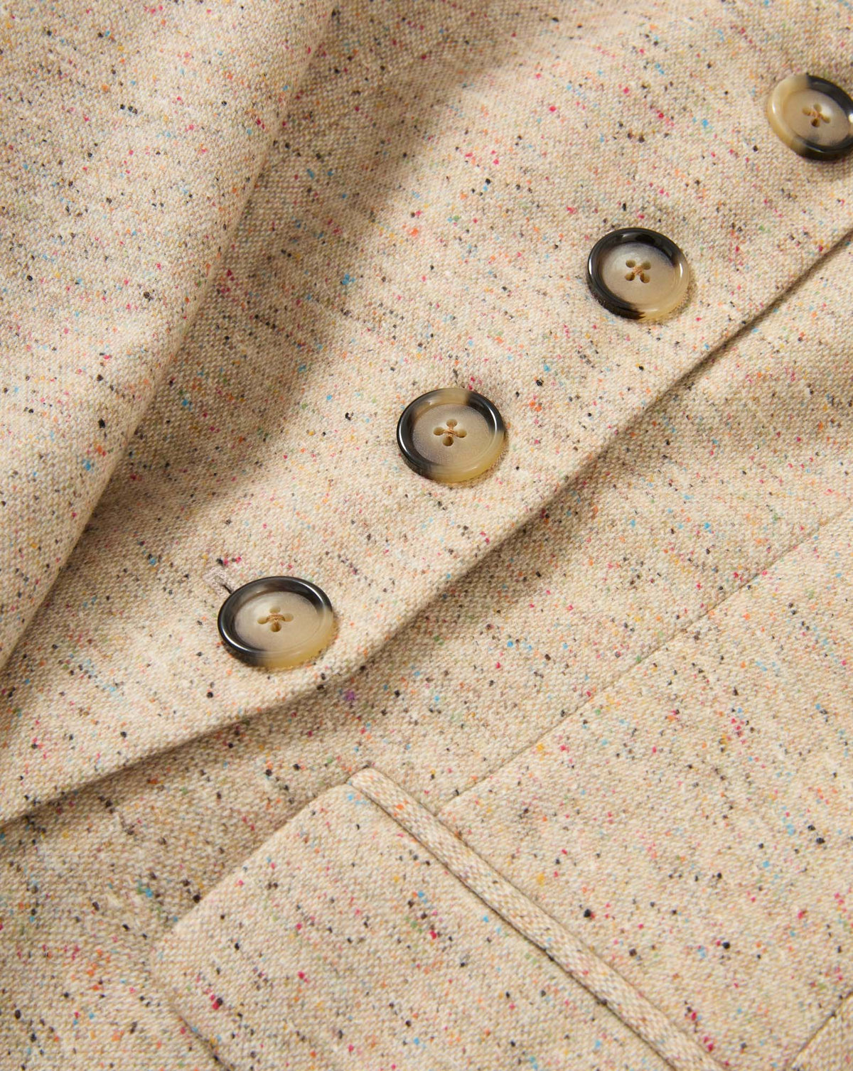 Veronica Beard Beige tweed blazer with colorful flecks and brown buttons.