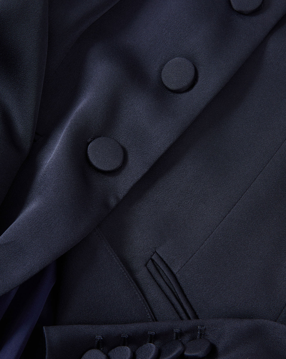 Veronica Beard Navy blue silk blazer with covered buttons.