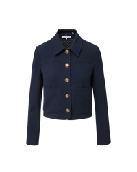 Veronica Beard Navy cropped jacket, gold buttons, two front pockets.