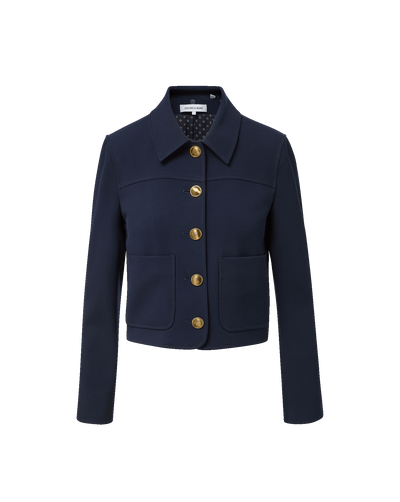 Veronica Beard Navy cropped jacket, gold buttons, two front pockets.