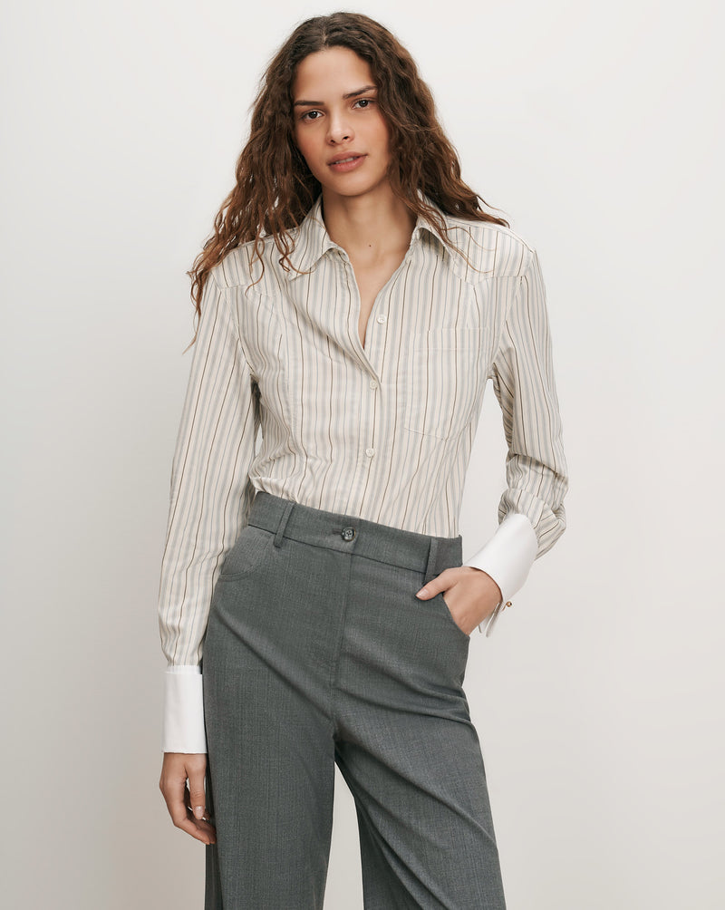 Veronica Beard Striped button-up shirt with wide cuffs