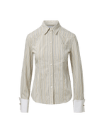 Veronica Beard Striped cotton shirt with white cuffs and collar.