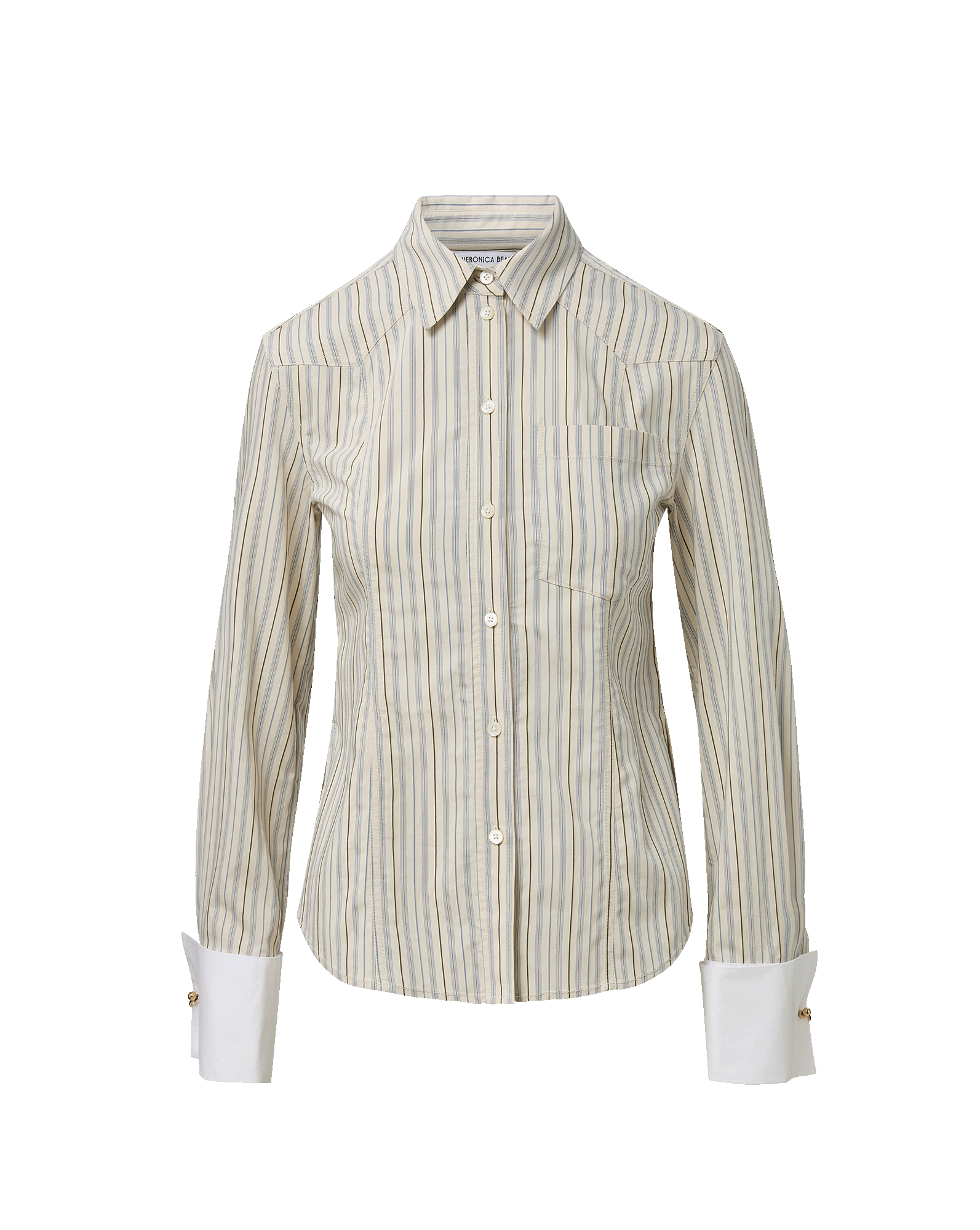 Veronica Beard Striped cotton shirt with white cuffs and collar.