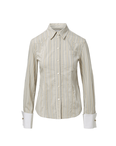 Veronica Beard Striped cotton shirt with white cuffs and collar.