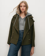 Veronica Beard Olive green wool peacoat with double-breasted buttons.