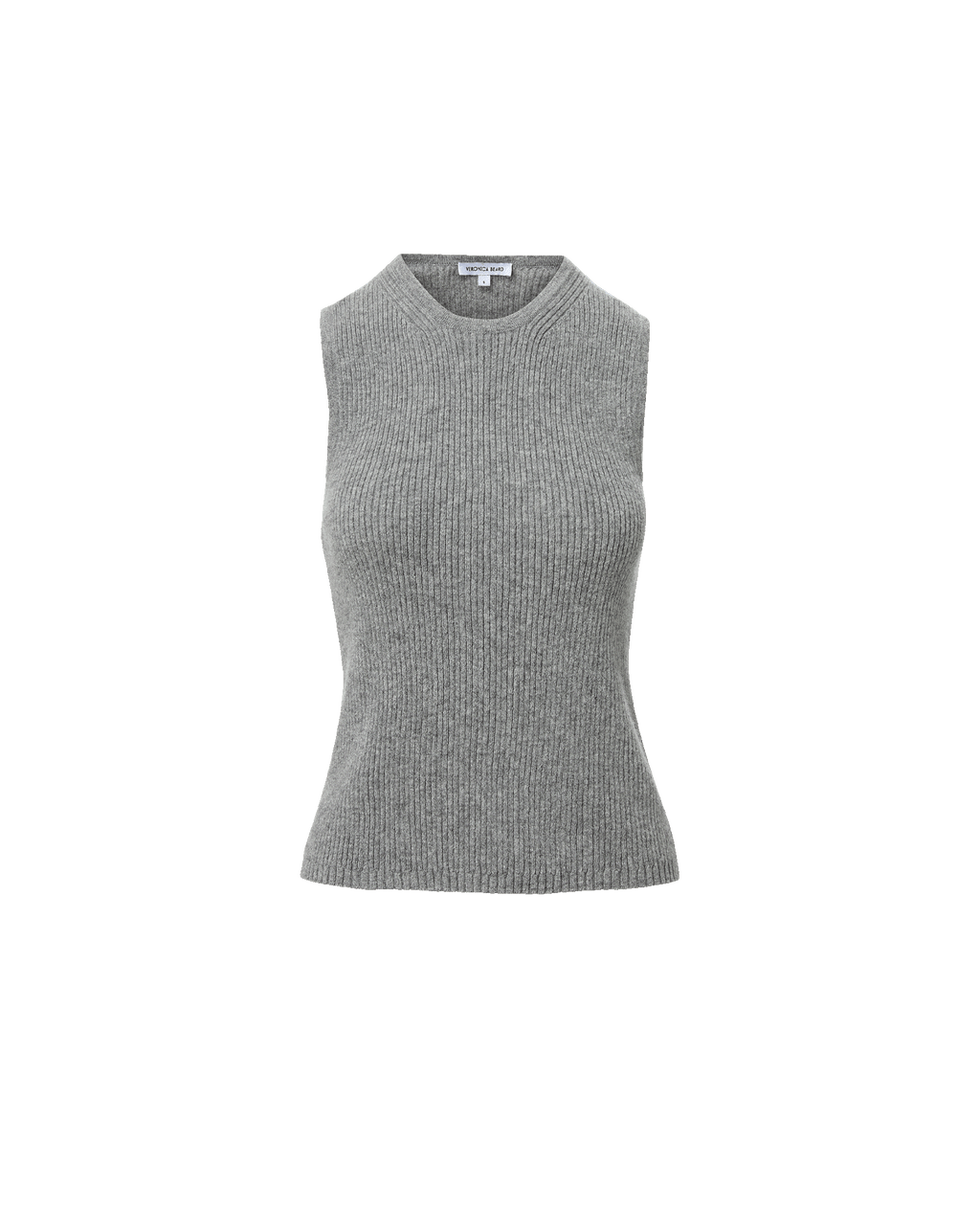 Veronica Beard Gray ribbed knit sleeveless top with crew neck.