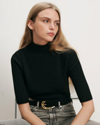 Veronica Beard Black ribbed knit mock neck top.