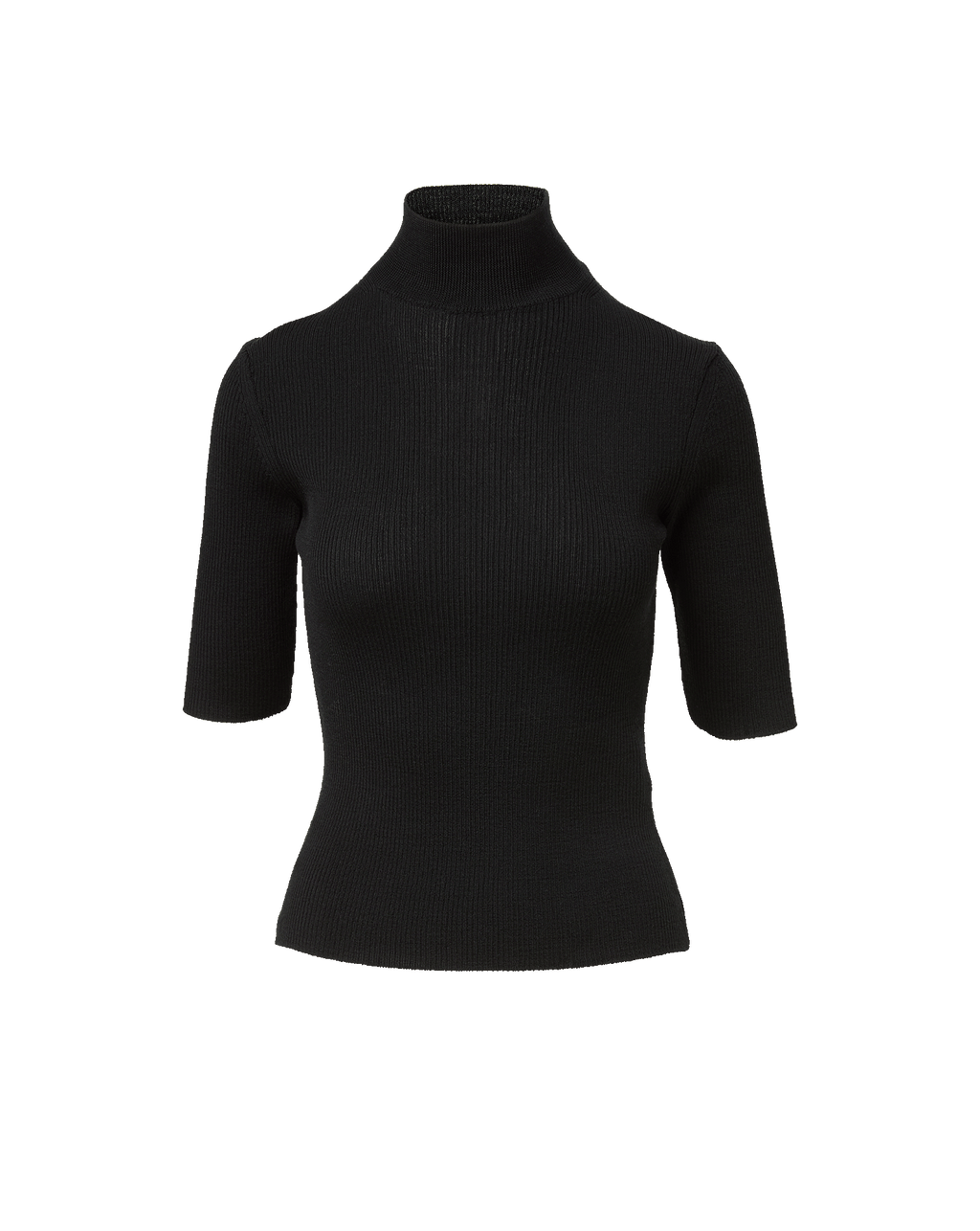 Veronica Beard Black ribbed knit short-sleeve turtleneck top