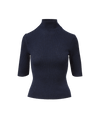 Veronica Beard Navy ribbed knit mock neck top