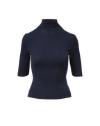 Veronica Beard Navy ribbed knit mock neck top