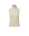 Veronica Beard Cream sleeveless turtleneck sweater with chevron knit pattern.