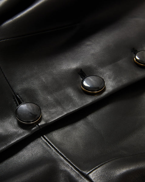 Veronica Beard Black leather jacket with gold-rimmed buttons