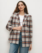 Veronica Beard Plaid double-breasted blazer with gold buttons