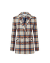 Veronica Beard Plaid double-breasted blazer with gold buttons