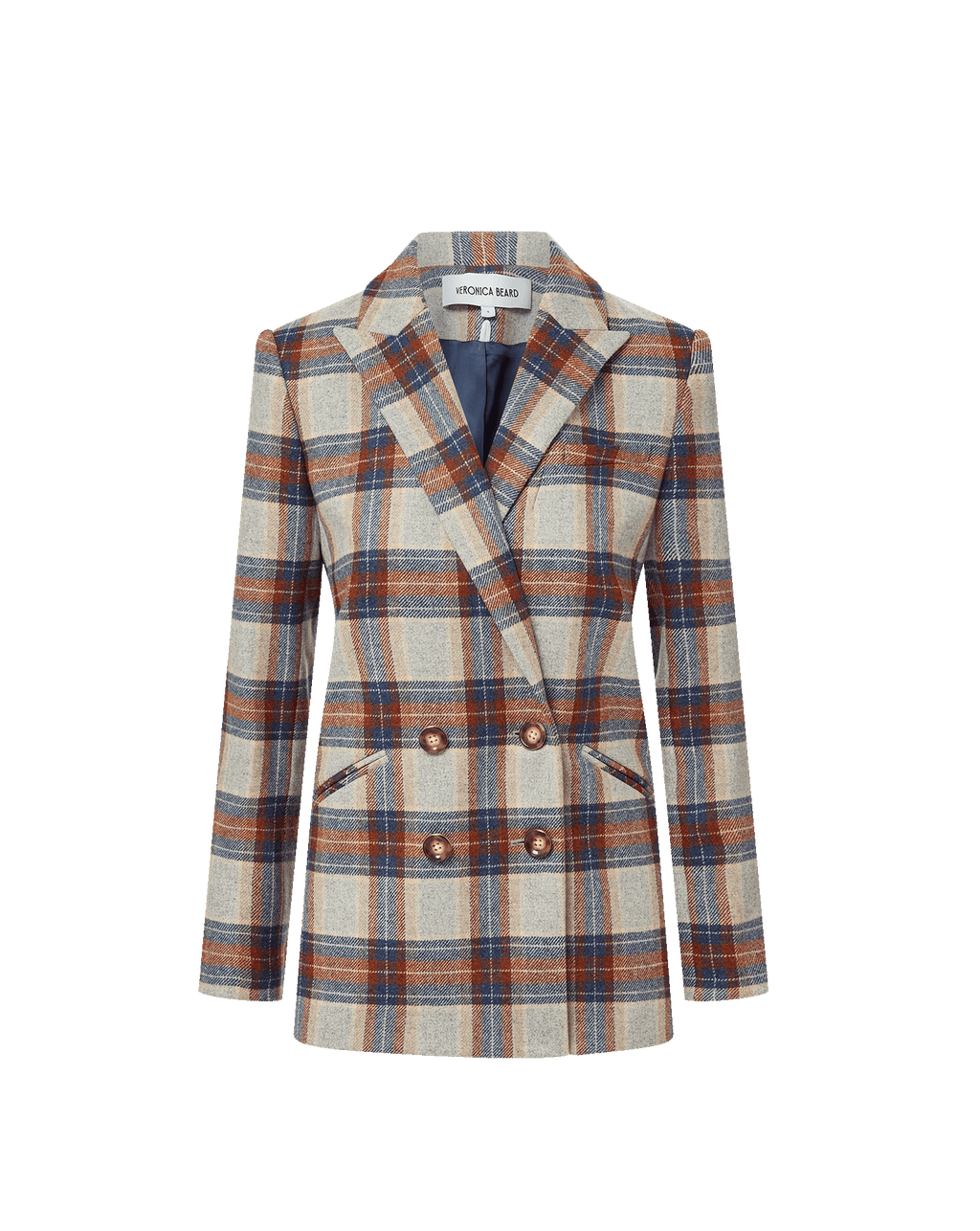 Veronica Beard Plaid double-breasted blazer with gold buttons