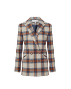 Veronica Beard Plaid double-breasted blazer with gold buttons
