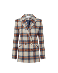 Veronica Beard Plaid double-breasted blazer with gold buttons