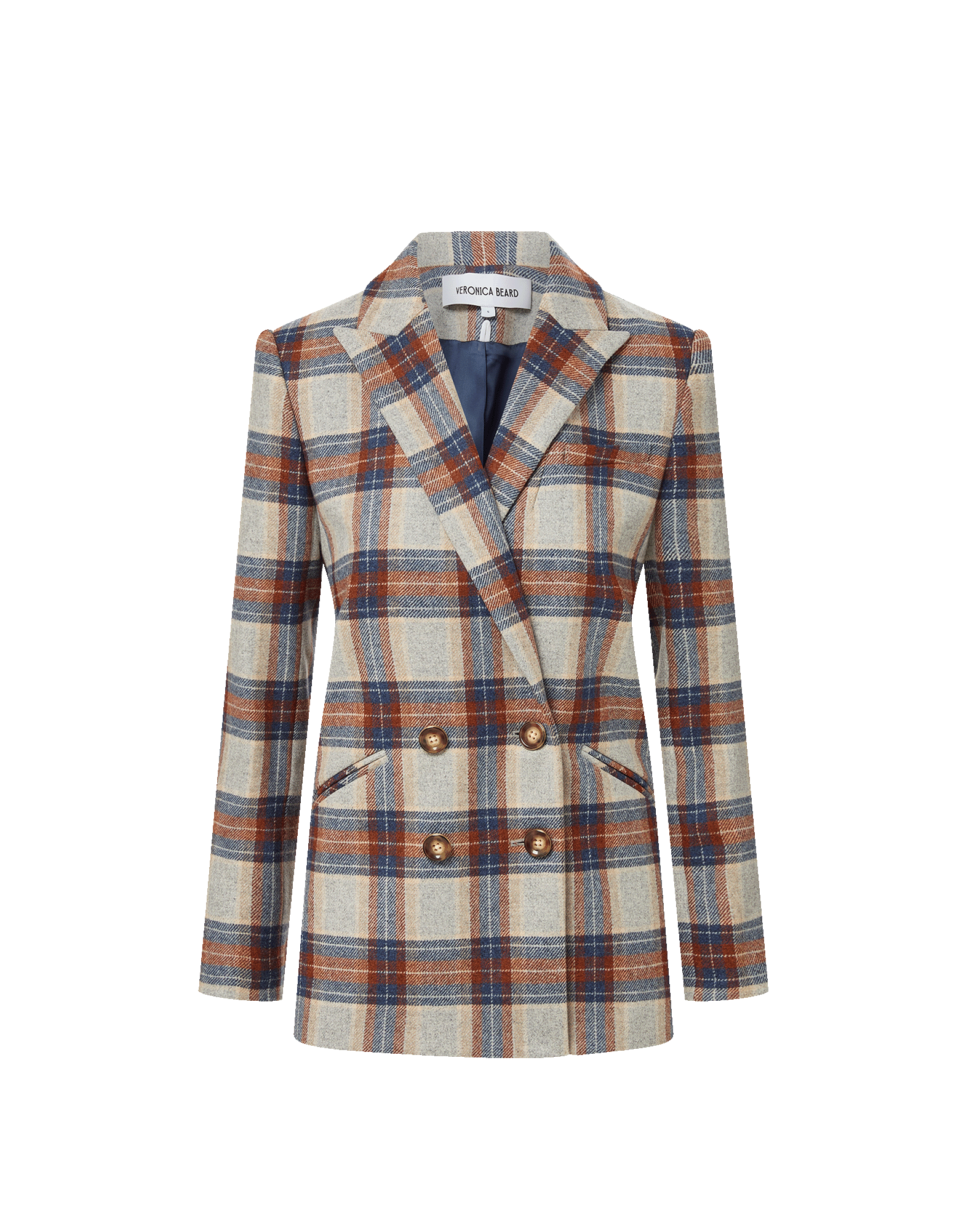 Veronica Beard Plaid double-breasted blazer with gold buttons
