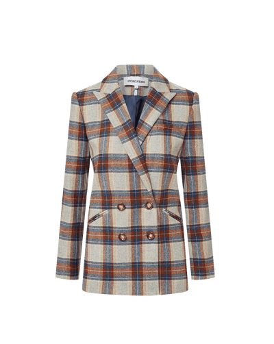 Veronica Beard Plaid double-breasted blazer with gold buttons