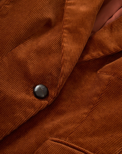Veronica Beard Brown corduroy blazer with a black button.