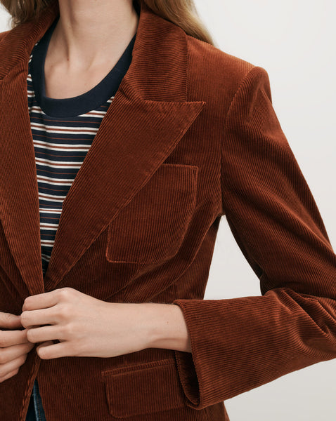 Veronica Beard Brown corduroy blazer with notched lapels.