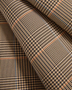 Veronica Beard Brown glen plaid fabric with orange and blue accents