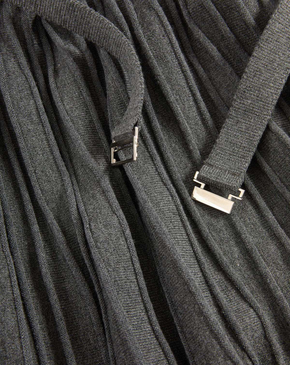 Veronica Beard Gray pleated skirt with silver buckle details