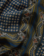 Veronica Beard Blue silk bandana with a yellow and white paisley pattern.