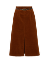 Veronica Beard Brown corduroy midi skirt with belt and front slit.