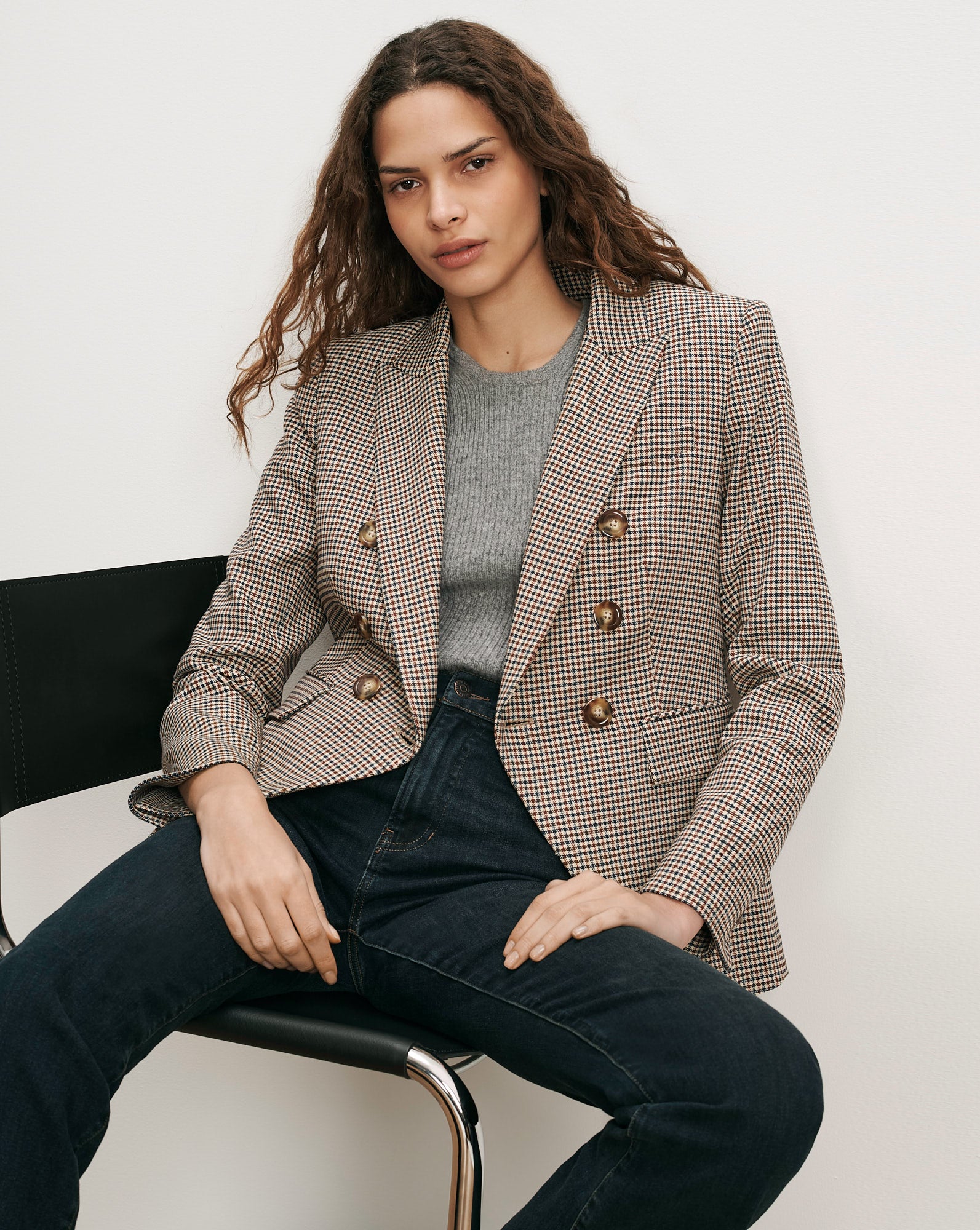 Veronica Beard Brown plaid double-breasted blazer