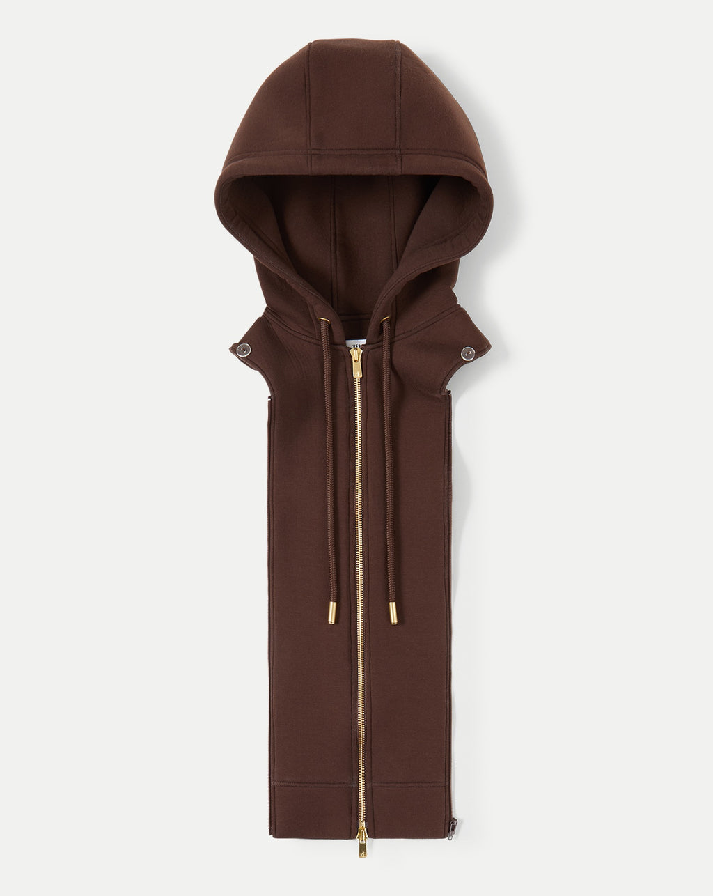 Veronica Beard Brown cotton hooded dickey with gold zipper.