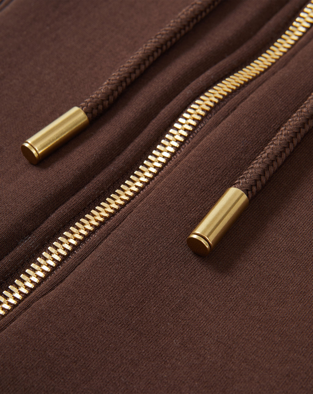Veronica Beard Brown hoodie with gold zipper and drawstrings.