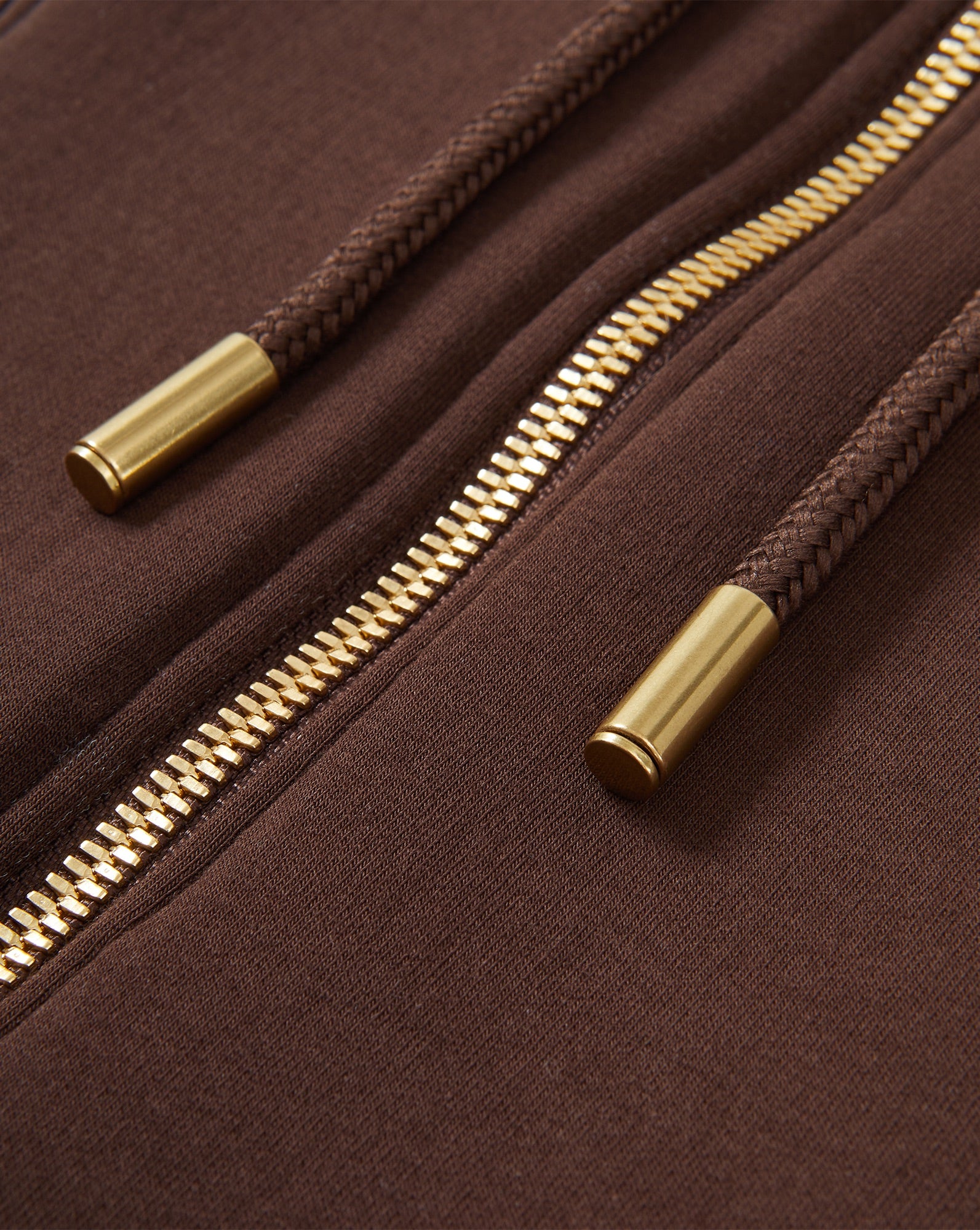 Veronica Beard Brown hoodie with gold zipper and drawstrings.