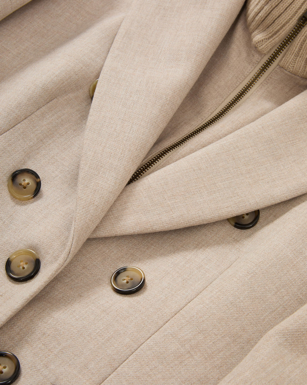 Veronica Beard Beige double-breasted blazer with a ribbed collar and zipper.
