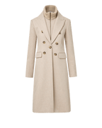Veronica Beard Beige wool blend double-breasted coat with ribbed collar insert.