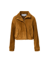 Veronica Beard Brown suede cropped bomber jacket with zipper.