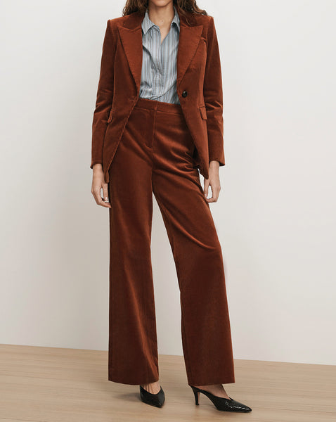 Veronica Beard Brown corduroy blazer and wide-leg pants set.