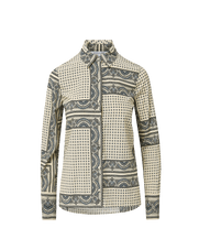 Veronica Beard Cream and blue patterned long-sleeve button-up shirt.