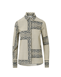 Veronica Beard Cream and blue patterned long-sleeve button-up shirt.
