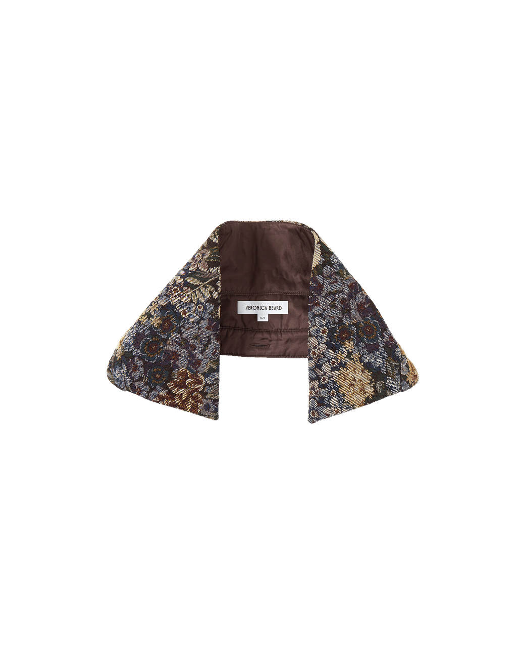 Veronica Beard Brown floral tapestry dickey with a pointed collar.