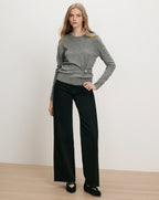Veronica Beard Gray knit sweater, black wide-leg pants