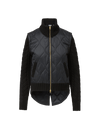 Veronica Beard Black quilted puffer vest with knit sleeves.