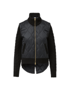 Veronica Beard Black quilted puffer vest with knit sleeves.