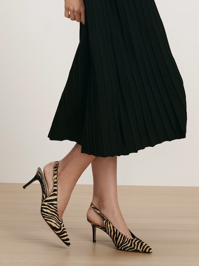 Veronica Beard Zebra print slingback kitten heel pump