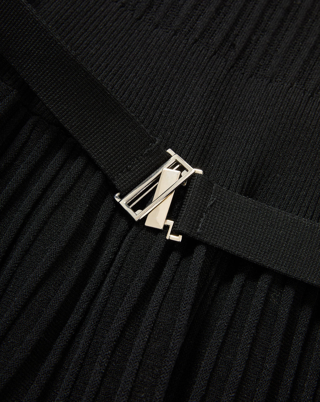 Veronica Beard Black pleated knit skirt with silver buckle.