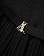 Veronica Beard Black pleated knit skirt with silver buckle.