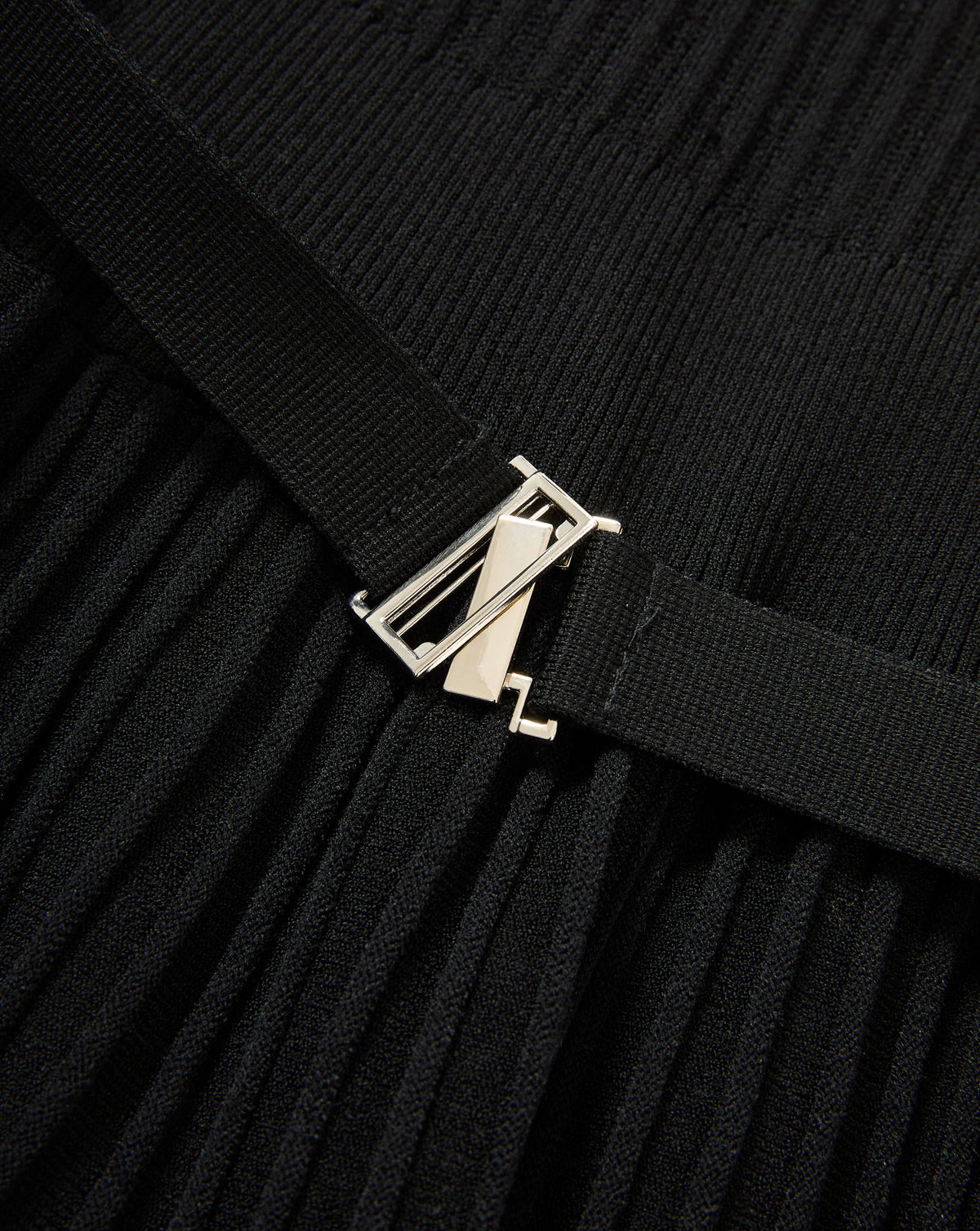 Veronica Beard Black pleated knit skirt with silver buckle.