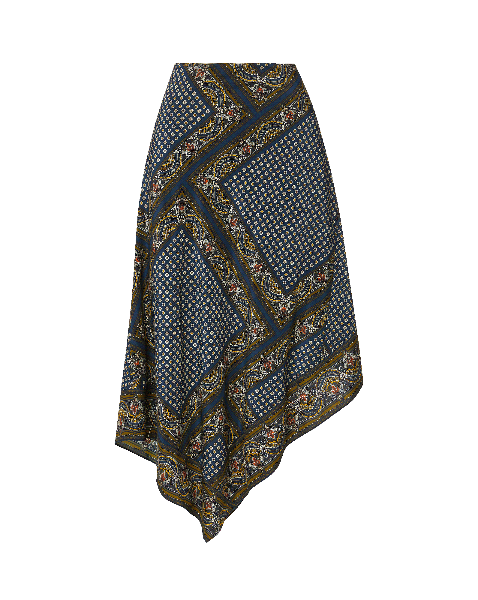 Veronica Beard Blue patterned asymmetrical midi skirt.