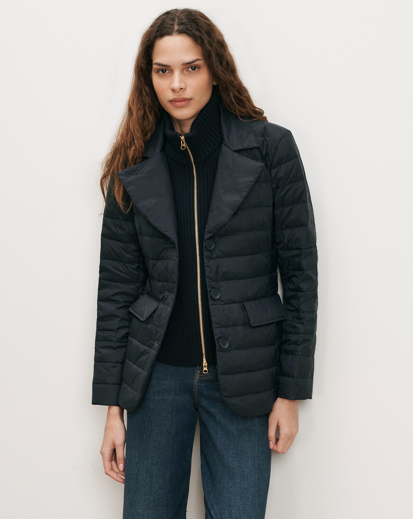 Veronica Beard Navy quilted blazer with notched lapels