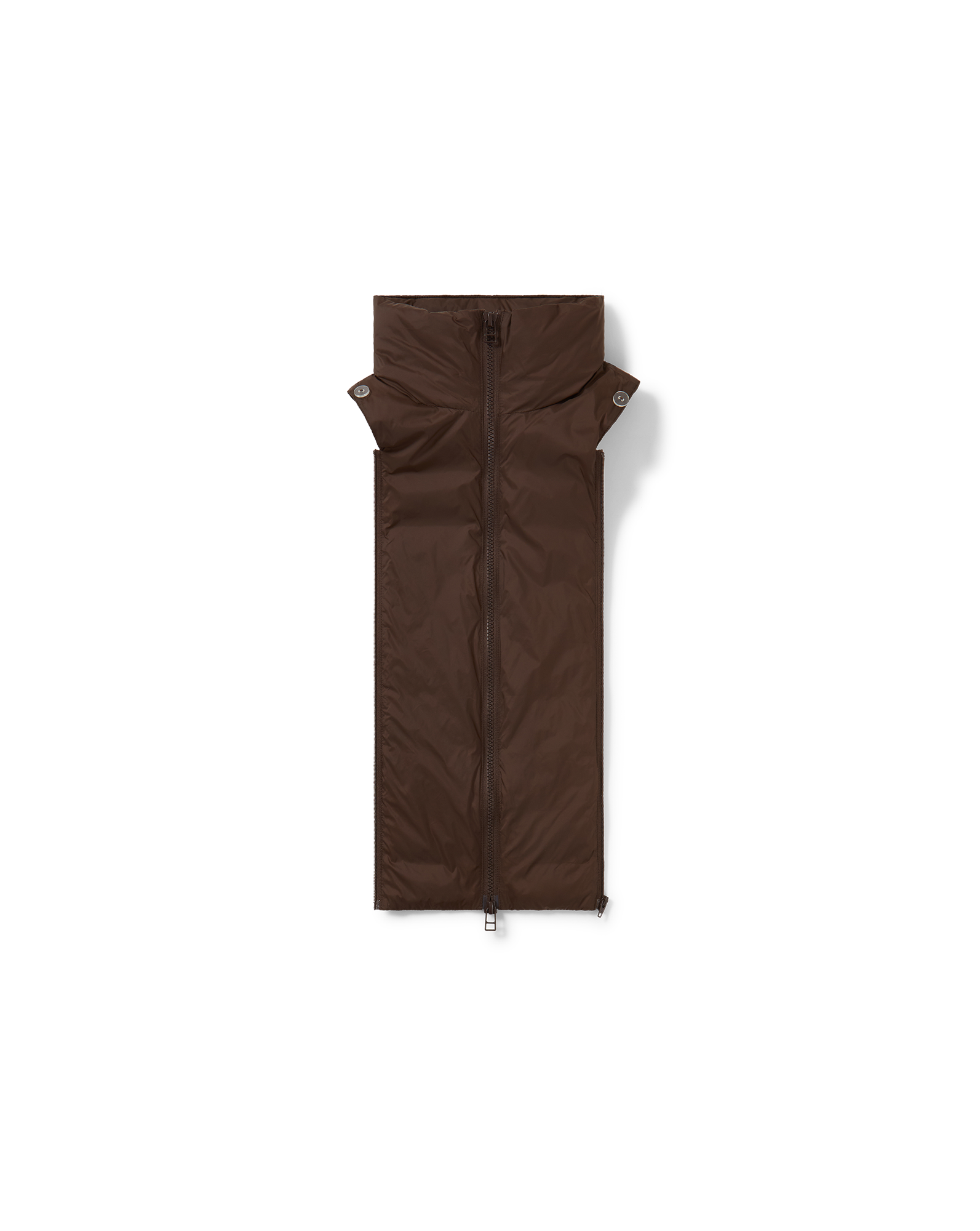 Veronica Beard Brown puffer vest with high collar and full zipper.